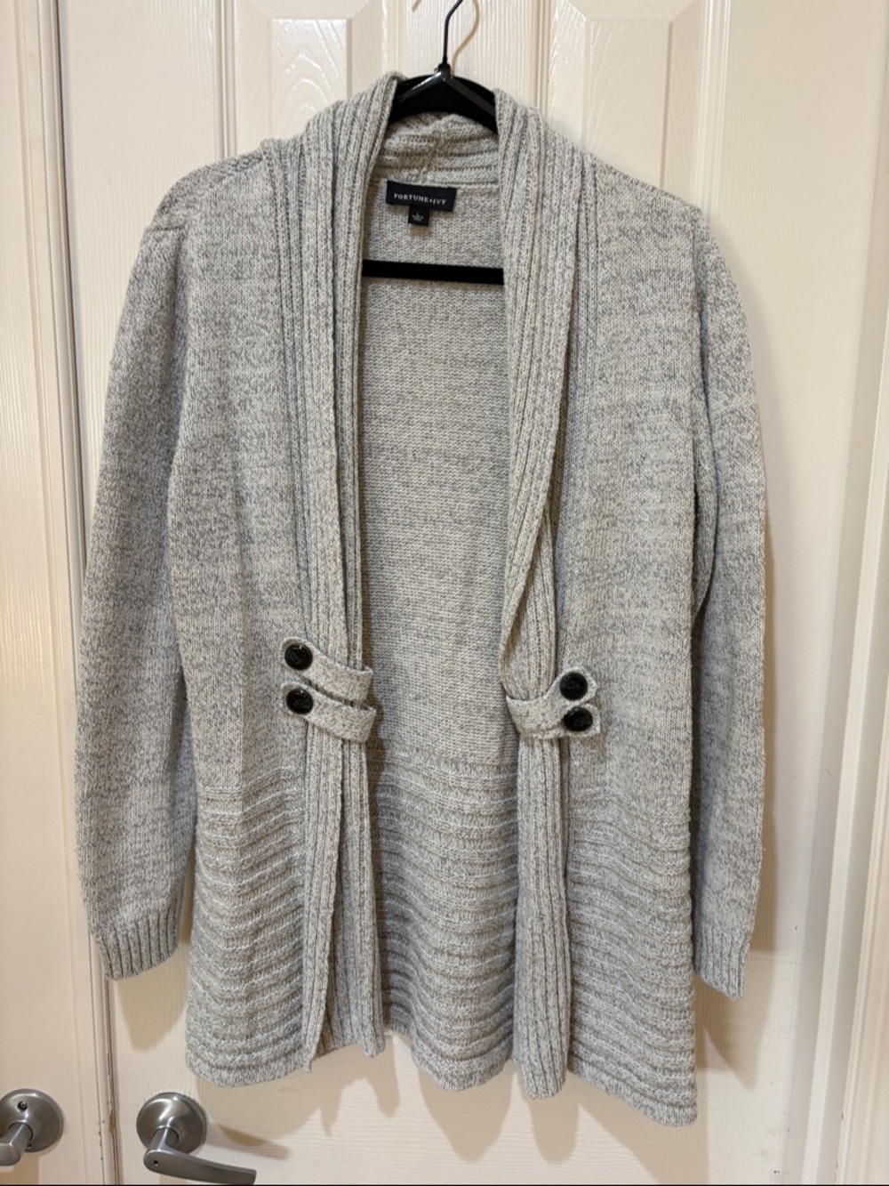 Porter & Claire Light Gray Shawl-Collar Open Cardigan